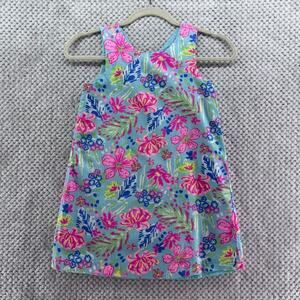 Tommy Bahama Dress Girls 7 Blue Pink Tropical Floral Crew Neck Sleeveless Lined